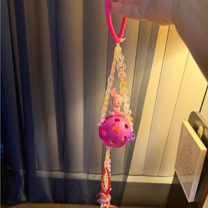 Pink and Purple Hanging sugar glider or bird Toy with piglet